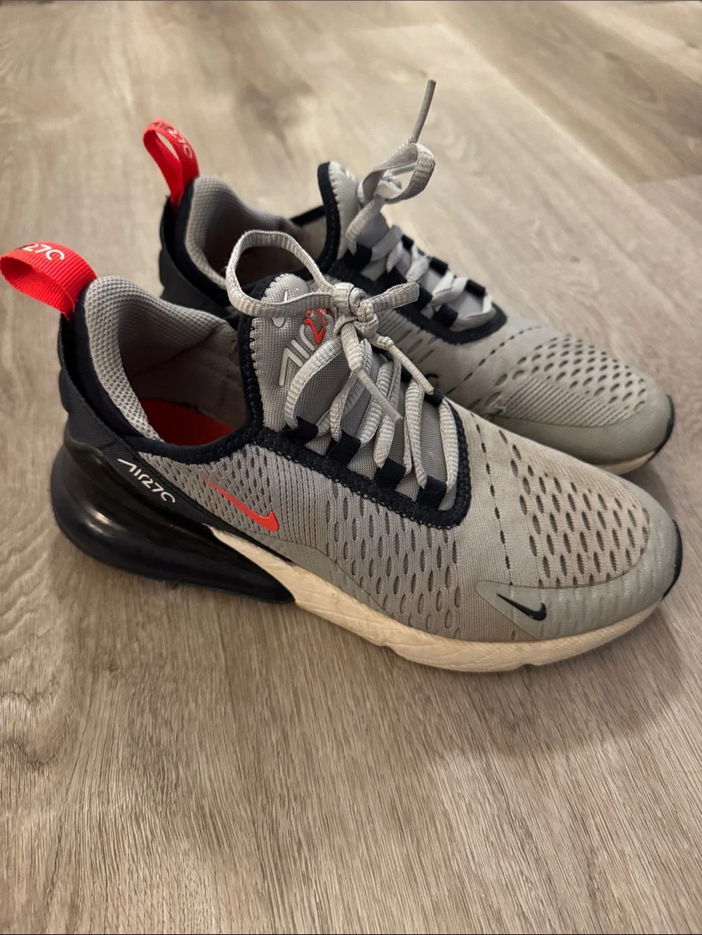 Nike Air Max 270 Boys Youth Sneakers - Gray with Red Accents
